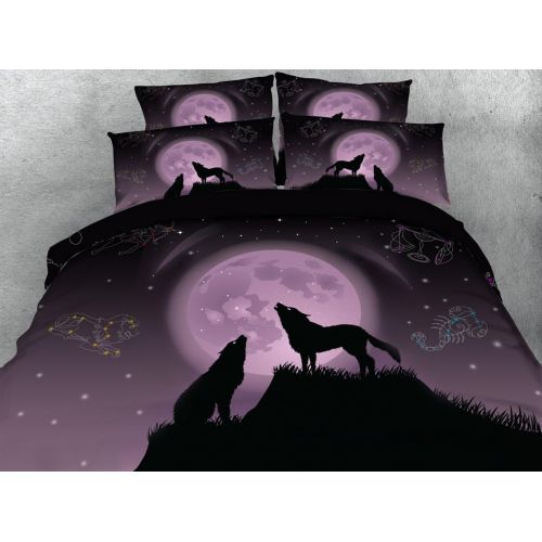  RuiHome 3D Wolf Moonlight Print 4Pcs Twin Size Bedding Duvet Cover Set for Kids Boys Girls, Wrinkle Fade Resistant