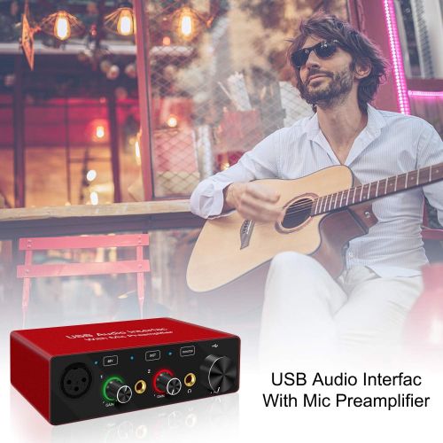  RuiPuo USB Audio Interface with Mic Preamplifier XLR audio interface 48v 2 channel for streaming Support Instrument Guitar or Bass Smartphone Tablet Computer and Other Equipment Recording