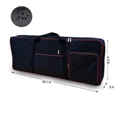  Ruibo 61 Key Keyboard Gig Bag Case,Portable Durable Keyboard Piano Waterproof 600D Oxford Cloth with 10mm Cotton Padded Case Gig Bag 40x16x6 / Black+Red