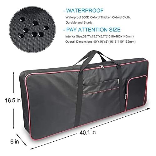  Ruibo 61 Key Keyboard Gig Bag Case,Portable Durable Keyboard Piano Waterproof 600D Oxford Cloth with 10mm Cotton Padded Case Gig Bag 40x16x6 / Black+Red