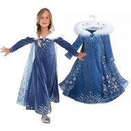 Ruimin Princess Girls Blue Snow Queen Elsa Costume Cosplay Fancy Party Girls Wedding Dress with Fur Trim Cape