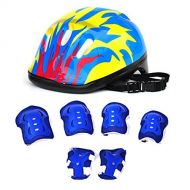 RuiyiF 7Pcs Kids Sports Safety Protective Gear Set, Elbow Pad Knee Pads Wrist Guard Helmet for Scooter Skateboard Skating Blading Cycling Riding - Pattern (Flame) Color Random