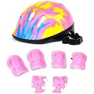 [아마존베스트]RuiyiF 7Pcs Kids Sports Safety Protective Gear Set, Elbow Pad Knee Pads Wrist Guard Helmet for Scooter Skateboard Skating Blading Cycling Riding - Pattern (Flame) Color Random