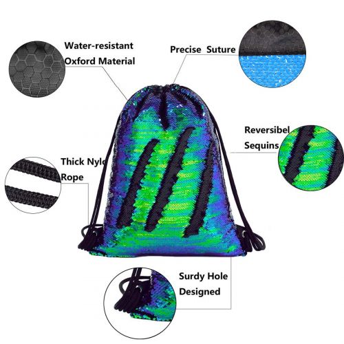  Rukie Mermaid Sequin Drawstring Bags Reversible Sequins Backpack Glittering Outdoor Sports Bag Dance Bag With Slap Bracelet for Girls Kids Women Birthday Party Favors (Black/Color)