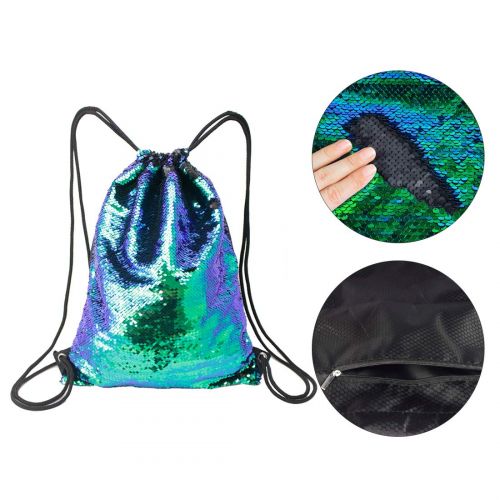  Rukie Mermaid Sequin Drawstring Bags Reversible Sequins Backpack Glittering Outdoor Sports Bag Dance Bag With Slap Bracelet for Girls Kids Women Birthday Party Favors (Black/Color)