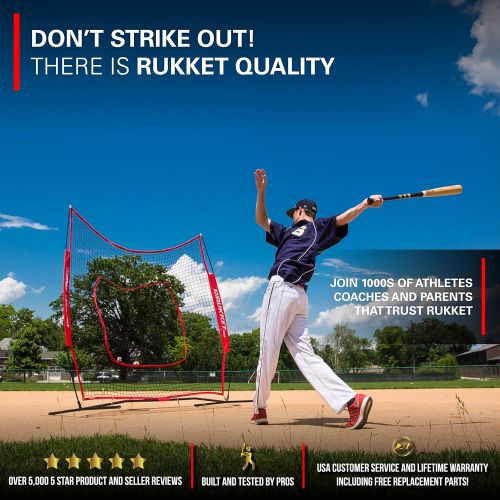  Rukket Sports Rukket 6pc Baseball/Softball Bundle 7x7 Hitting Net 3 Weighted Training Balls Strike Zone Target Carry Bag Practice Batting, Pitching, Catching Backstop Screen Equipment Training A