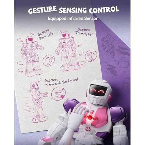  Ruko 6088 Robot Toys for Kids, RC Robot for Girls, Gesture Sensing Interactive Smart Robot, Singing Dancing Rechargeable Programmable, Gifts for Girls & Boys 3 4 5 6 Years Old, Pink