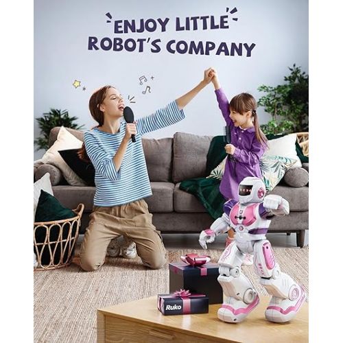  Ruko 6088 Robot Toys for Kids, RC Robot for Girls, Gesture Sensing Interactive Smart Robot, Singing Dancing Rechargeable Programmable, Gifts for Girls & Boys 3 4 5 6 Years Old, Pink