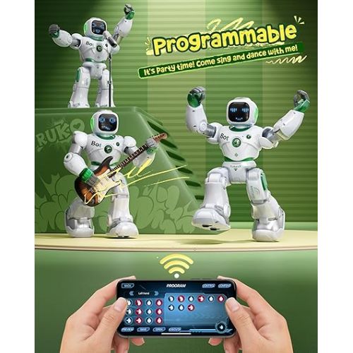  Ruko Large Intelligent Robot Toys for Kids, Voice and App Control Smart Remote Control Carle Robots, Programmable Interactive Music Girls Boys Toys, Gifts for Kids 4 5 6 7 8 9 Year old