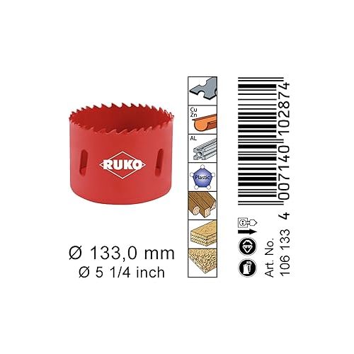  RUKO 106133 High Speed Steel Bi-Metal Hole Saw, 5-1/4