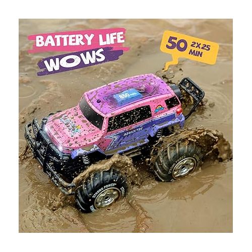  Ruko 1601AMP3 Amphibious RC Truck for Girls, IPX6 Warterproof Monster Truck, 1:10 Large Remote Control Car for All Terrain, 2 Rechargeable Batteries for 50 Min Fun Time, Gifts for Kids