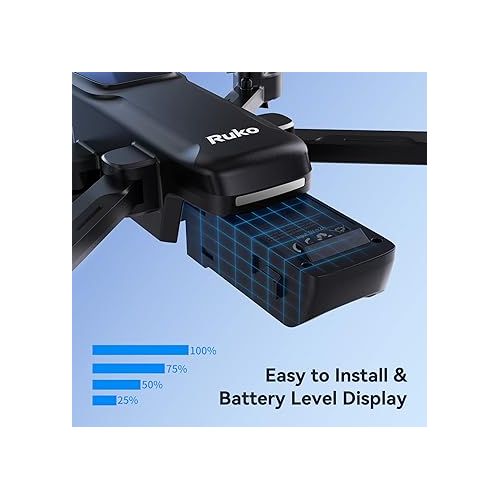  Ruko U11/U11S Drone Intelligent Flight Battery Replacement for U11/U11S RC Quadcopter Drone, 7.4V 1200mAh/8.88Wh Li-po Rechargeable Battery and USB Cable, Black