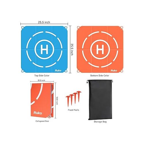  Ruko H001 Drone Landing Pad Weighted, 25.5 inch Large Size Waterproof Double Sided, Fast-Foldable Portable Helipad for F11/F11PRO/F11GIM2/Mini 3, Bright Color, Drone Accessories (with Carrying Bag)