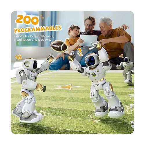  Ruko Smart Robot for Kids, Large Programmable Interactive STEM RC Robot, Voice Control and App Control, Gifts for Boys and Girls 4 5 6 7 8 9, Gold