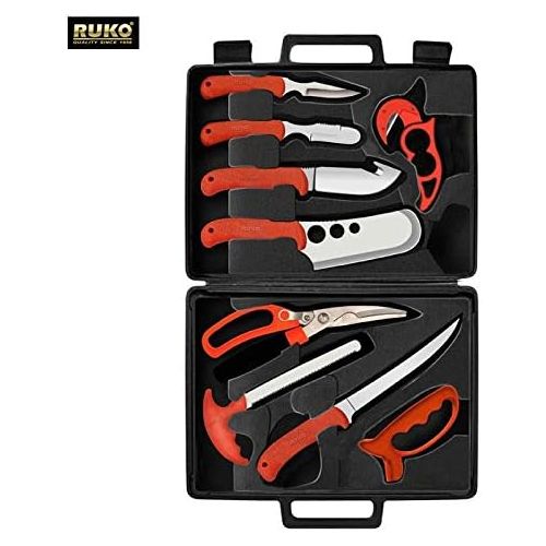  RUKO RUK0131 Wild for Game Processing Set with Orange Handles/Hard Nylon Case & Cutting Board (11 Piece)