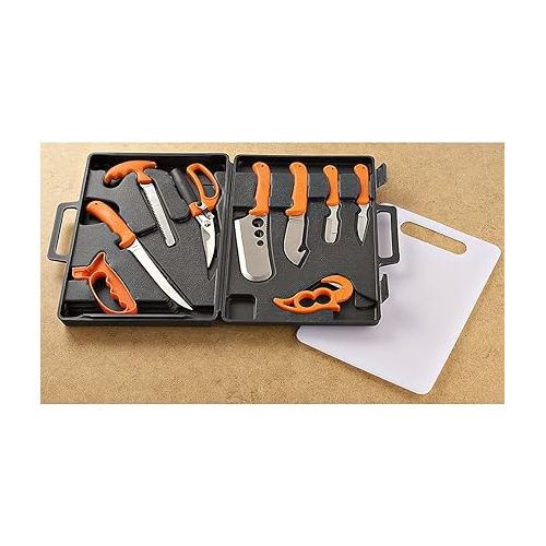  RUKO RUK0131 Wild for Game Processing Set with Orange Handles/Hard Nylon Case & Cutting Board (11 Piece)