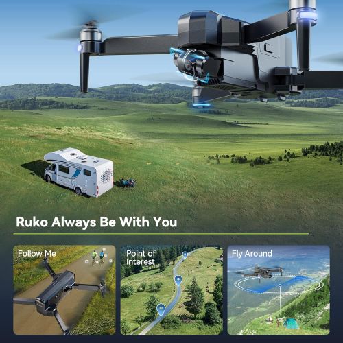  Ruko F11GIM Drones with Camera for Adults, 2-Axis Gimbal 4K EIS Camera, 2 Batteries 56Mins Flight Time,Brushless Motor, 5GHz FPV Transmission, GPS Auto Return Home, 5times Zoom No