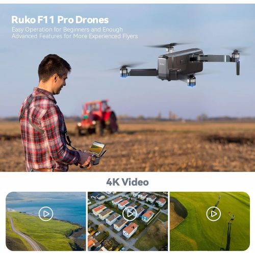  Ruko F11 Pro Drones with Camera for Adults 4K UHD Camera Live Video 30 Mins Flight Time with GPS Return Home Brushless Motor-Black（with Carrying Case）