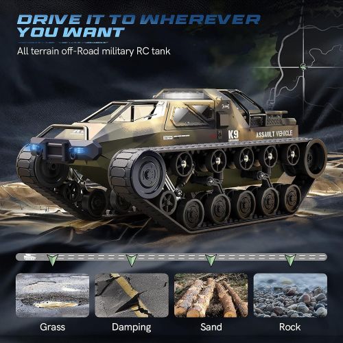  RUKO Q111 RC Crawler, RC Rock Crawler, 1:12 Scale All Terrain Off-Road Remote Control Tank, RC Car with Strong Starting Force, Spraying, 2 Batteries 45 Mins Play, 360°Rotating Drif