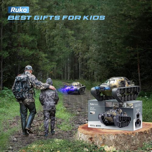  RUKO Q111 RC Crawler, RC Rock Crawler, 1:12 Scale All Terrain Off-Road Remote Control Tank, RC Car with Strong Starting Force, Spraying, 2 Batteries 45 Mins Play, 360°Rotating Drif