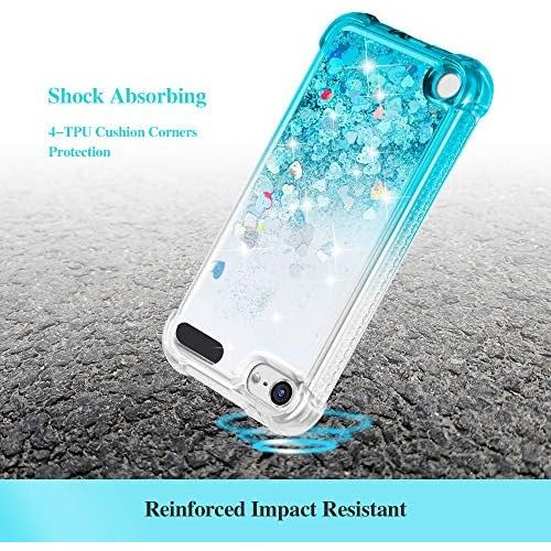  [아마존베스트]iPod Touch 7th 6th 5th Generation Case, Ruky 360°Full Body Protective Case with Built in Screen Protector Bling Liquid Floating Girls Case for iPod Touch 5 6 7 (Gradient Teal)