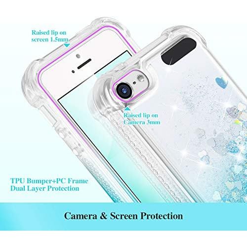  [아마존베스트]iPod Touch 7th 6th 5th Generation Case, Ruky 360°Full Body Protective Case with Built in Screen Protector Bling Liquid Floating Girls Case for iPod Touch 5 6 7 (Gradient Teal)