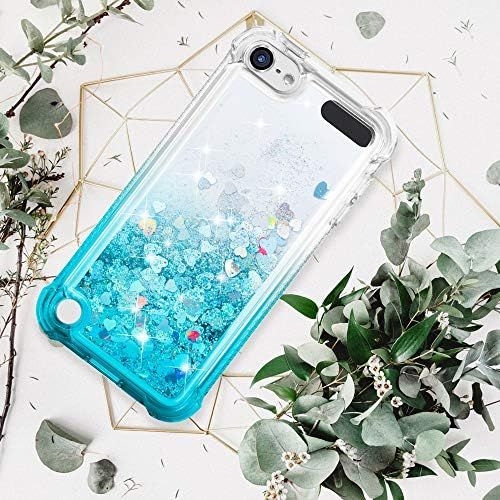  [아마존베스트]iPod Touch 7th 6th 5th Generation Case, Ruky 360°Full Body Protective Case with Built in Screen Protector Bling Liquid Floating Girls Case for iPod Touch 5 6 7 (Gradient Teal)