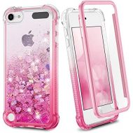 [아마존베스트]iPod Touch 7 6 5 Case, Ruky iPod Touch 7th 6th 5th Generation Full Body Glitter Case for Girls with Built in Screen Protector Shockproof Protective Girls Case (Gradient Pink)