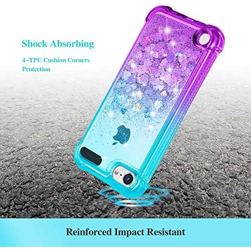  [아마존베스트]iPod Touch 7th 6th 5th Generation Case, Ruky iPod Touch 5 6 7 Full Body Glitter Case with Built in Screen Protector Shockproof Protective Girls Bling Liquid Floating Case (Teal Pur