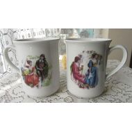 /Rulentus Set of two vintage tea cups, Ceramic mugs set, fairy tale design, folklore style tea cup, kitchen decor tea ceremony, two cups tea set gift