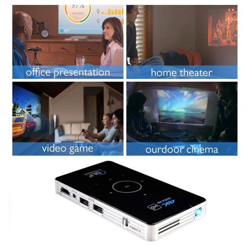  Rundaotong-US DLP Mini Projector,4K LED 1080P WiFi Bluetooth Pocket Projector HD Home Theater Movie Family Cinema, Support WiFiHDMIBluetoothUSBTF CardAudio Cable incluidng Tri