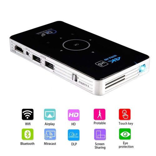  Rundaotong-US DLP Mini Projector,4K LED 1080P WiFi Bluetooth Pocket Projector HD Home Theater Movie Family Cinema, Support WiFiHDMIBluetoothUSBTF CardAudio Cable incluidng Tri