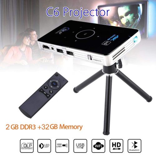  Rundaotong-US DLP Mini Projector,4K LED 1080P WiFi Bluetooth Pocket Projector HD Home Theater Movie Family Cinema, Support WiFiHDMIBluetoothUSBTF CardAudio Cable incluidng Tri