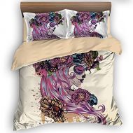 Rundun Sugar Skull Girl 3 Piece Bedding Sets 228cm X 228cm Duvet Cover Set 2 Pillowcases 100% Microfiber, Queen Size
