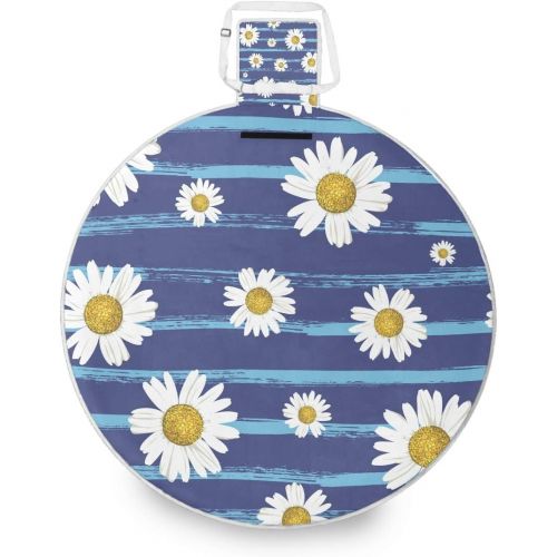  RunningBear Beautiful White Daisies Large Picnic Outdoor Blanket Waterproof Handy Picnic Mat for Family Camping Beach Park, Round 59 inch