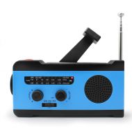 RunningSnail Emergency NOAA Weather Crank Solar Powered Portable Radio with 2000mAh Battery Power for Cell Phone, Bright Flashlight for Household Emergency and Outdoor Survival (Blue): Home Aud