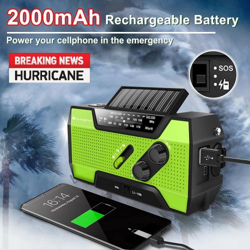  [아마존베스트]RunningSnail Solar Crank NOAA Weather Radio for Emergency with AM/FM, Flashlight, Reading Lamp and 2000mAh Power Bank (Green)