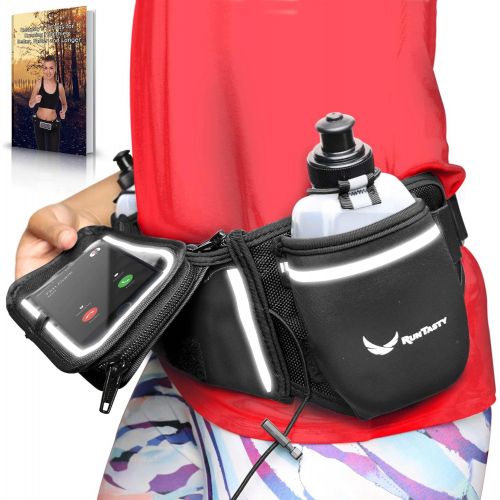  Runtasty [Voted No.1 Hydration Belt] Winners Running Fuel Belt - Includes Accessories: 2 BPA Free Water Bottles & Runners Ebook - Fits Any iPhone - w/Touchscreen Cover - No Bounce