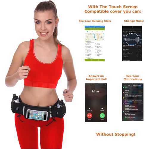  Runtasty [Voted No.1 Hydration Belt] Winners Running Fuel Belt - Includes Accessories: 2 BPA Free Water Bottles & Runners Ebook - Fits Any iPhone - w/Touchscreen Cover - No Bounce