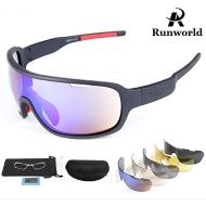 [아마존베스트]Runworld Sports Sunglasses for Men Women with 5 Interchangeable Lenses Outdoor Sport MTB Cycling Running Driving Baseball Glasses Eyewear UV Protection