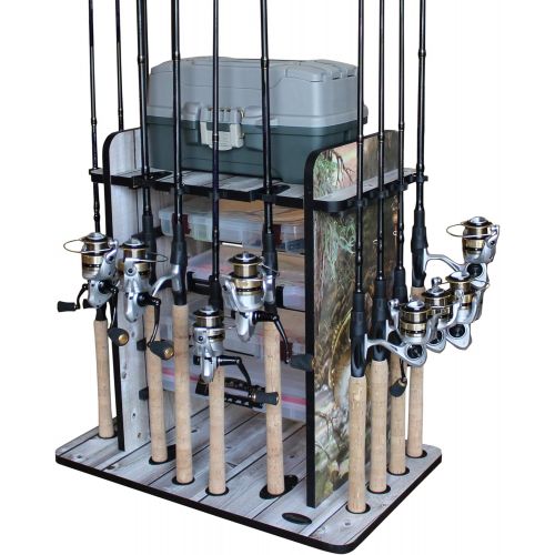  Rush Creek Creations 14 Fishing Rod Rack with 4 Utility Box Storage Capacity & Dual Rod Clips - Features a Sleek Design & Wire Racking System