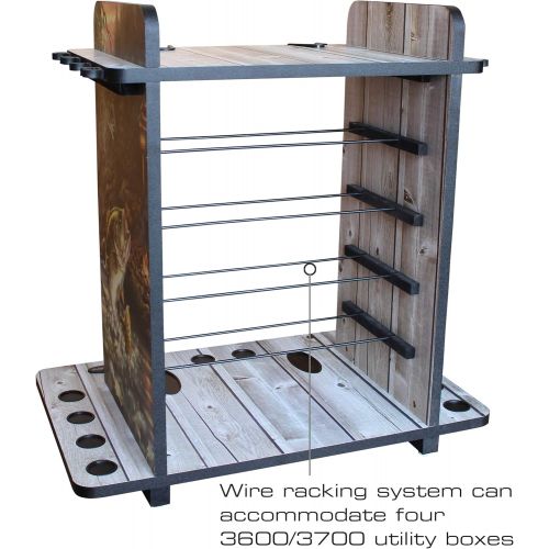  Rush Creek Creations 14 Fishing Rod Rack with 4 Utility Box Storage Capacity & Dual Rod Clips - Features a Sleek Design & Wire Racking System