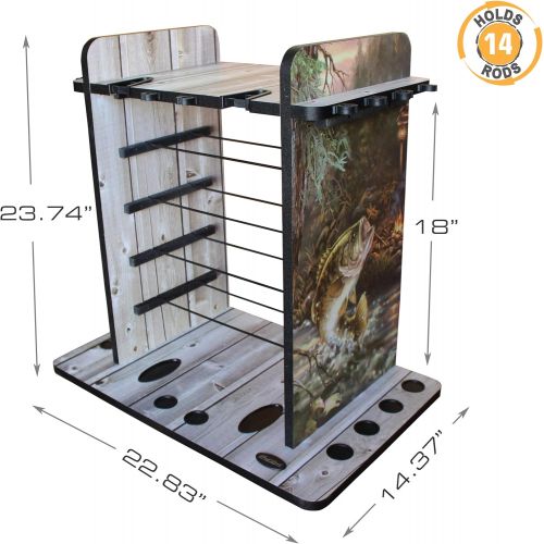  Rush Creek Creations 14 Fishing Rod Rack with 4 Utility Box Storage Capacity & Dual Rod Clips - Features a Sleek Design & Wire Racking System