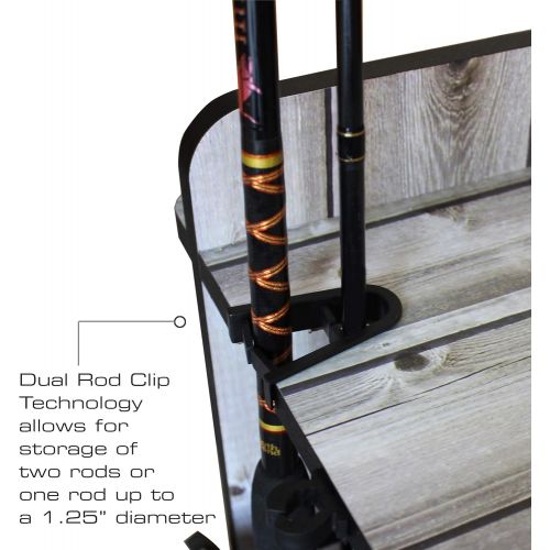  Rush Creek Creations 14 Fishing Rod Rack with 4 Utility Box Storage Capacity & Dual Rod Clips - Features a Sleek Design & Wire Racking System