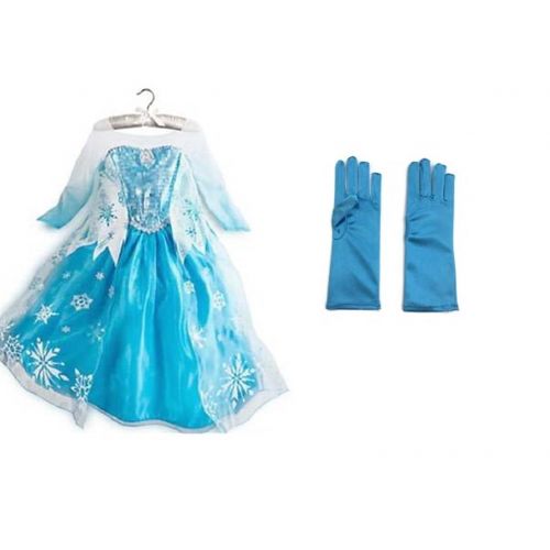  Rush Dance Princess Queen Elsa Snow Snowflake Dress Costume Cosplay with Gloves