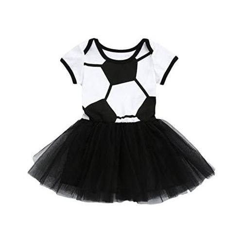  Rush Dance Boutique Princess Girls Birthday Celebration Sports Dress Outfit (90 (6-12 Months), Black & White Soccer)