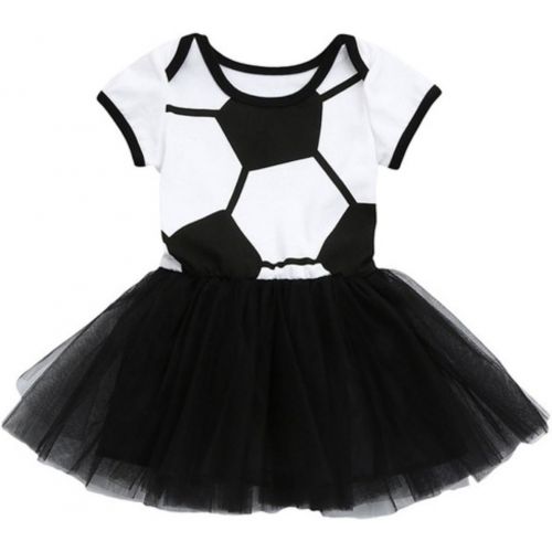  Rush Dance Boutique Princess Girls Birthday Celebration Sports Dress Outfit (90 (6-12 Months), Black & White Soccer)
