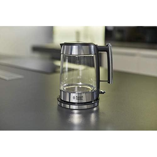  Russell Hobbs Wasserkocher, Glas Elegance, 1.7l, 200W, LED Beleuchtung, Edelstahl, herausnehmbarer Kalkfilter, Wasserstandsanzeige mit Fuellmengenmarkierung, hochwertiger Teekocher