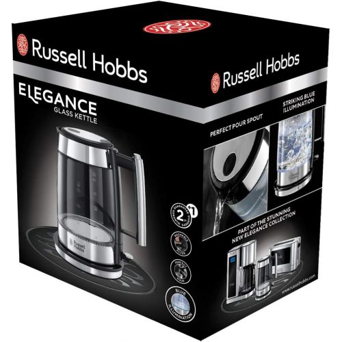  Russell Hobbs Wasserkocher, Glas Elegance, 1.7l, 200W, LED Beleuchtung, Edelstahl, herausnehmbarer Kalkfilter, Wasserstandsanzeige mit Fuellmengenmarkierung, hochwertiger Teekocher
