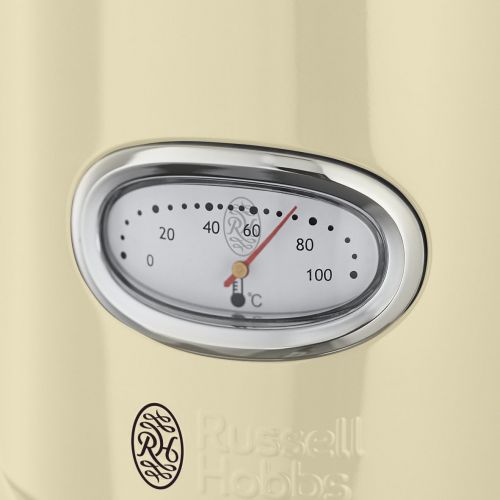  Russell Hobbs Wasserkocher, Retro creme, 1,7l, 2400W, Schnellkochfunktion, Wassertemperaturanzeige im Retrodesign, Fuellmengenmarkierung, optimierte Ausgusstuelle, Vintage Teekocher